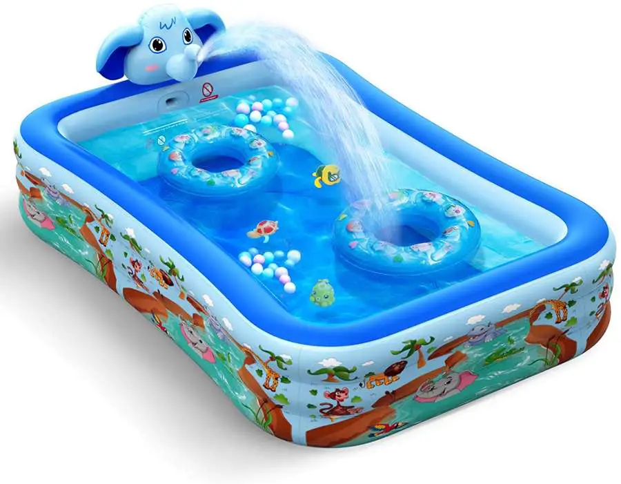 Hamdol 99x72x22 Inch Kiddie Inflatable Swimming Pool with Sprinkler