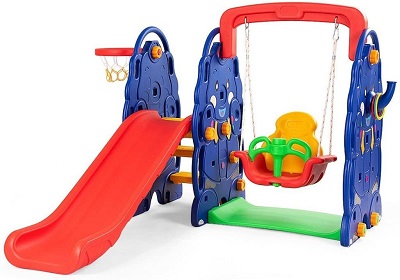 Costzon 4 In 1 Plastic Swing & Slide Set For Toddler