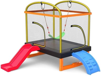 LANGXUN 4 In 1 Trampoline With Slide, Swing & Climb