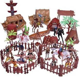 FUN LITTLE TOYS 61 PCs Wild West Cowboys and Indians Plastic Soldiers Toys